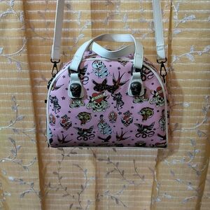 Ed Hardy Pink & White Tattoo/Skull Love Kills Slowly Bowler/Crossbody Bag NWT